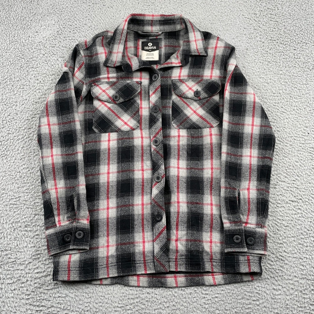 Dravus Flannel Shirt Mens XS Black Red Heading Nowhere Plaid Long Sleeve Button